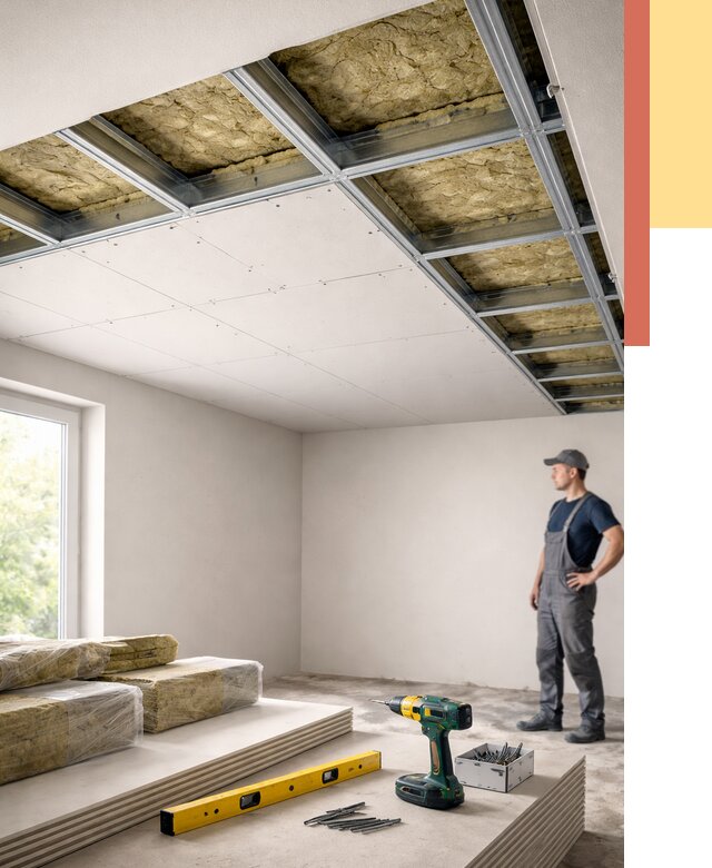 Звукоизоляция потолка ГКЛ в Людиново от 967 руб. — монтаж под ключ | ОТДЕЛОЧНИК-Люд