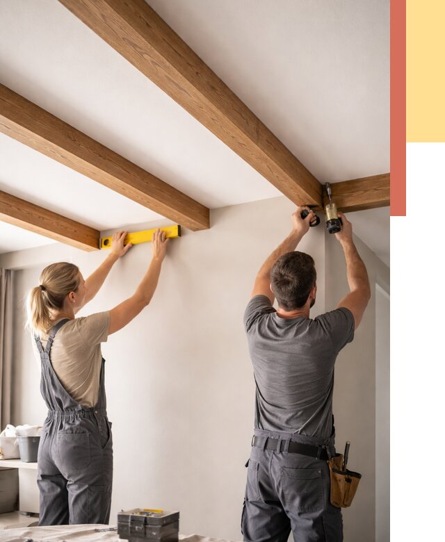 Монтаж декоративных балок на потолок в Людиново от 4275 руб. — ОТДЕЛОЧНИК-Люд